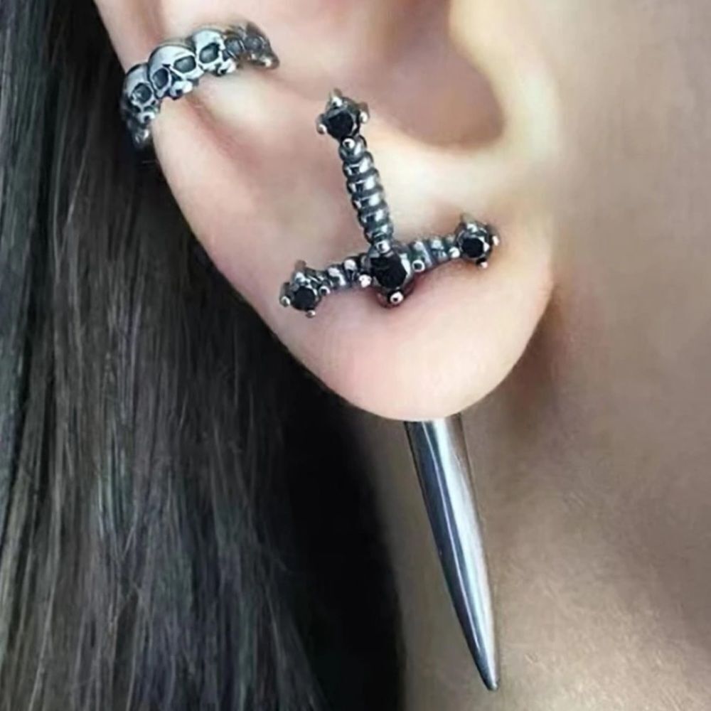 3for$20 NEW 1pair Vintage Rhinestone Decor Sword Design Earring Jackets